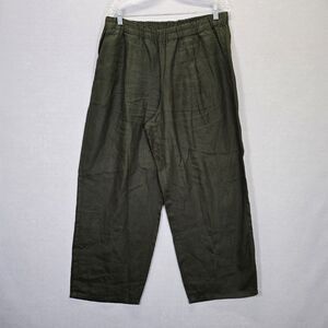 EILEEN FISHER Dark Green Wide-Leg  Pants Size M  Organic Linen